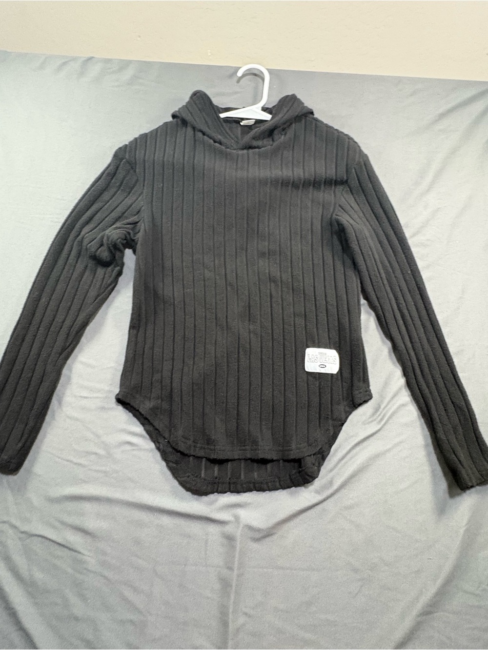 SHEIN Black Ribbed Hoodie Top